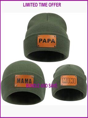 3-Piece Family Matching Beanie Hats Set, Winter Knit Caps, Acrylic Material